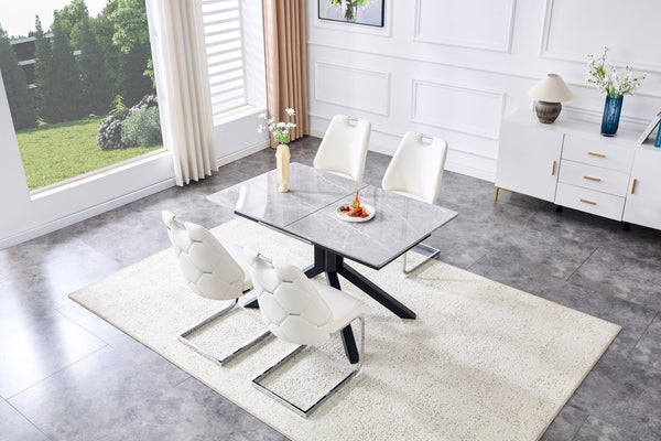 English Elm Contemporary Extendable Dining Set with Rivet Back Faux Leather Chairs for Modern Homes W3493S00019