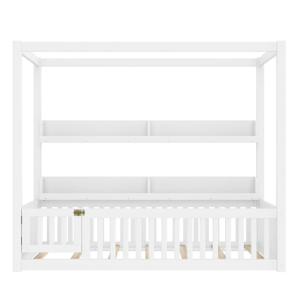 English Elm Twin House Floor Bed with Door and Full-Length Guardrails, Solid Wood Double Twin Floor Bed for Kids' Playful Rooms Light White W1580P359327