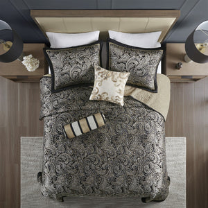 English Elm 5 Piece Aubrey Reversible Jacquard Bedspread Set King with Paisley Motif, Gold Sheen, Quilted Elegance Black 22.83 L x 18.11 W x 8.27 H B03597642
