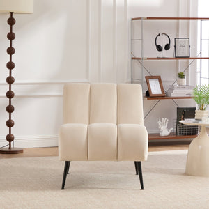 English Elm 24.4" Wide Modern Armless Velvet Accent Chair With Black Metal Legs For Stylish Home & Office Decor W3098P308777