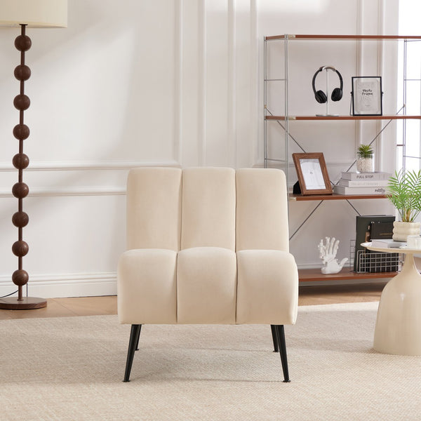 English Elm 24.4" Wide Modern Armless Velvet Accent Chair With Black Metal Legs For Stylish Home & Office Decor W3098P308777