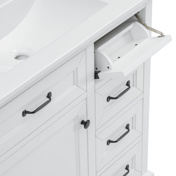 English Elm [video] 36 Inch Freestanding Bathroom Vanity Rubberwood Cabinet with Ceramic Sink Storage White N759P313315K
