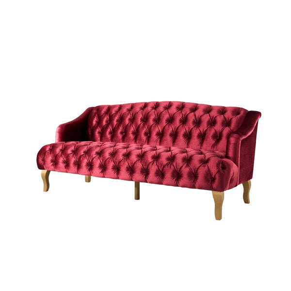 English Elm Comfy Velvet Tufted Three Seat Sofa with Rolled Arms Mid Century Modern Living Room Wine Red N760P178601J