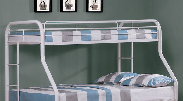 English Elm Twin Metal Bunk Bed In Glossy White - Contemporary Twin-Over-Full Design With Angled Ladder & Space-Saving Style B2741S00312-GIGA