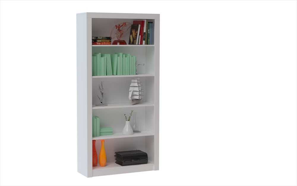 English Elm Olinda Modern 5-Shelf Tall Bookcase — Contemporary Open Shelving for Living Room, Office Storage White B365P398311