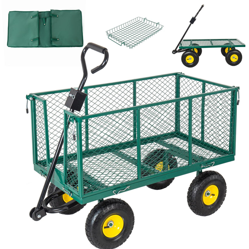 English Elm 4-in-1 Heavy Duty Steel Dump Cart 880lb Capacity All Terrain Outdoor Hauling Wagon Green W2932P439428
