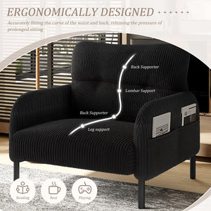 English Elm United We Win Corduroy Accent Chair Wide Seat Foam Cushion Living Room Lounge Black W1568P386164