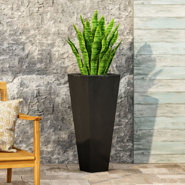 English Elm Ella Handcrafted Cast Stone Outdoor Planter Tapered Architectural Design for Patio 69576.00BLK