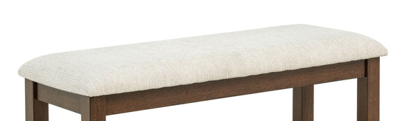 English Elm 1pc Rich Wood Finish Beige Fabric Upholstered Bench 42" x15" x19" H Durable Dining Seating, Easy Assembly B2741P409000