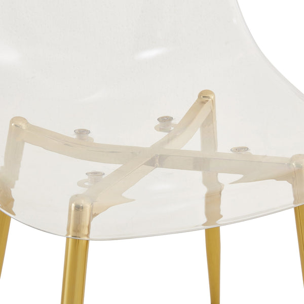 English Elm Modern transparent dining chair with gold metal legs — ergonomic PET seat, minimalist luxe, easy assembly W1512P389995