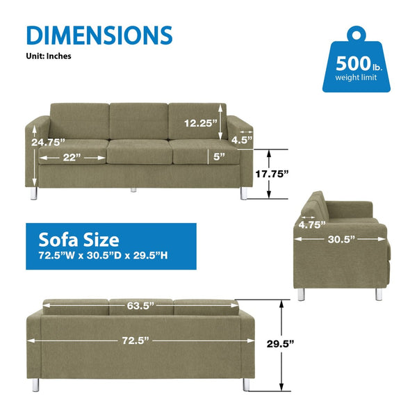 OSP Home Furnishings Pacific Contemporary Sofa with Chrome Legs and Performance Fabric for Modern Living Rooms PAC53-S126
