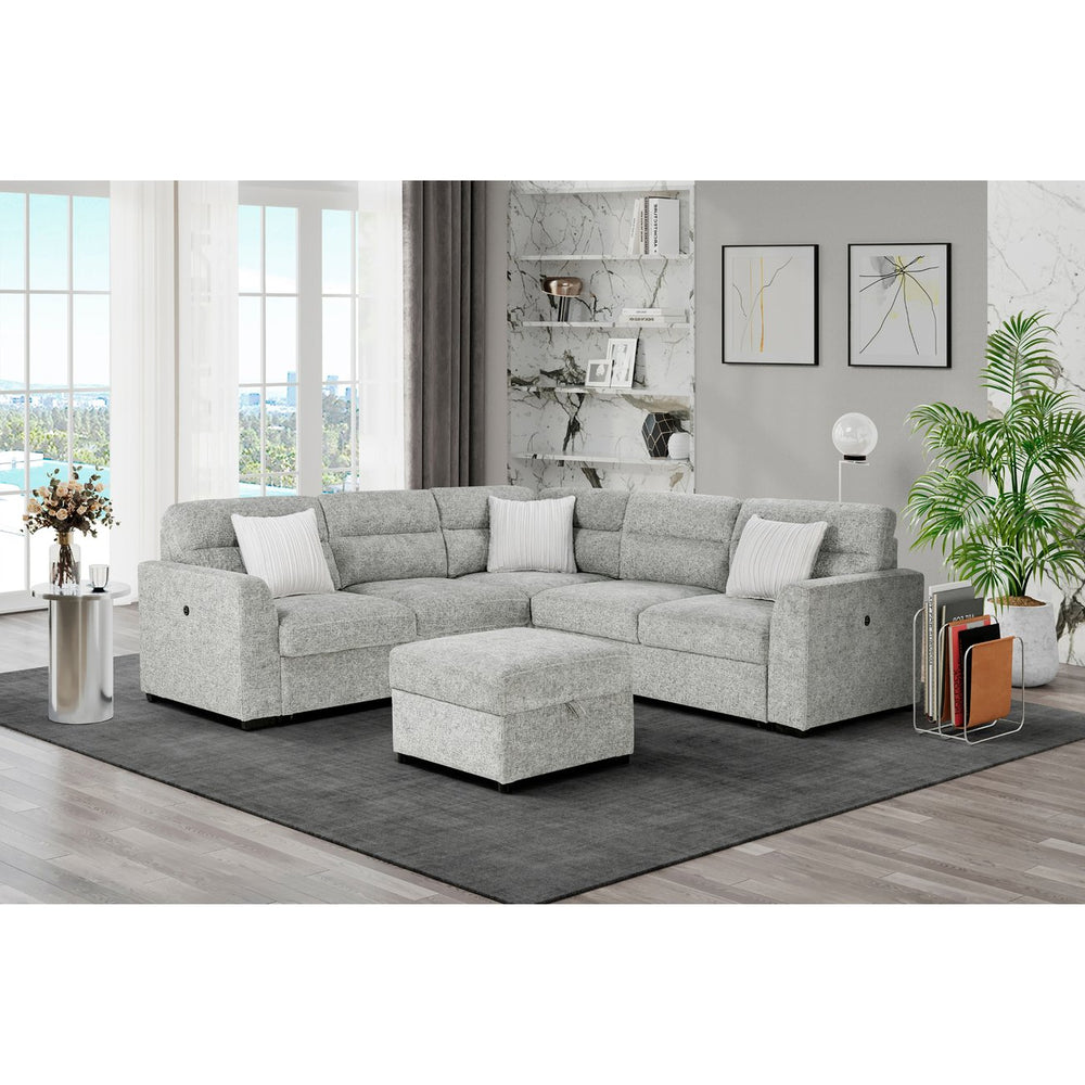 English Elm Emiliano Sleeper Sectional with Storage Ottoman Usb Charging and Toss Pillows B201S00480