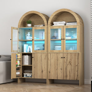 English Elm Natural Wood Grain Mdf Dome Cabinet with Led Lighting for Snack and Beverage Storage W3226P279091