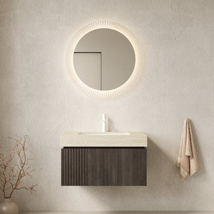 English Elm Muri Floating Bathroom Vanity Sintered Stone Top Plywood Cabinet Espresso Finish W2615S00605