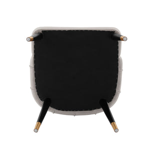 English Elm Eda Solid Wood Upholstered Dining Chair with Velvet & Leatherette, Gold-Tip Legs, 330lb Capacity LIGHT GREY B365P397702