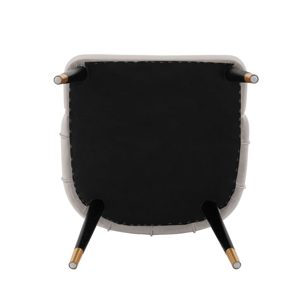 English Elm Eda Solid Wood Upholstered Dining Chair with Velvet & Leatherette, Gold-Tip Legs, 330lb Capacity LIGHT GREY B365P397702