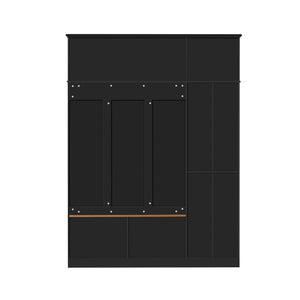 English Elm 3-in-1 Entryway Hall Tree with Cabinet Hooks Bench Drawers and Adjustable Shelving Black SJ000160AAB