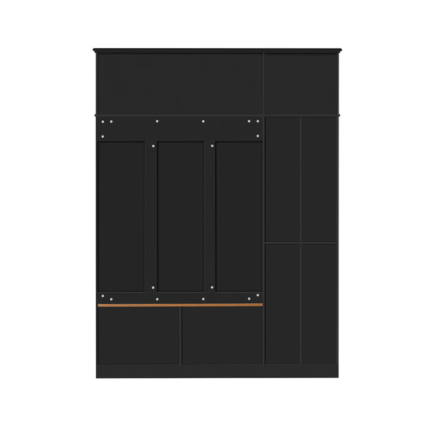 English Elm 3-in-1 Entryway Hall Tree with Cabinet Hooks Bench Drawers and Adjustable Shelving Black SJ000160AAB