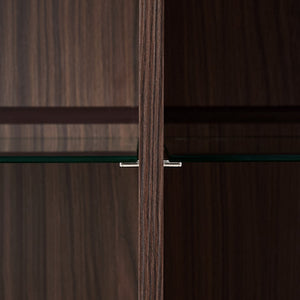 English Elm 60'' Tall Display Cabinet with LED Lighting, Tempered Glass Doors, 4 Adjustable Shelves & Drawers Black + Dark Walnut N845P261801D