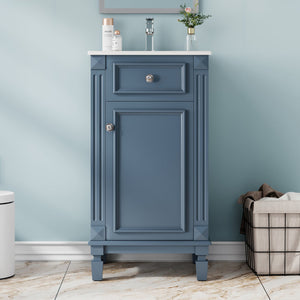 English Elm 18-inch French Country Freestanding Bathroom Vanity Rubberwood Cabinet with Ceramic Sink Blue N710P371187C
