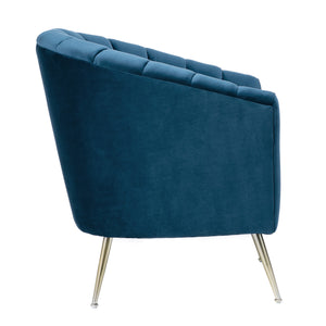 English Elm Rosemont Velvet Accent Armchair with Gold Splayed Legs, Rounded Shell Back, Vertical Stitching Blue B365P397967