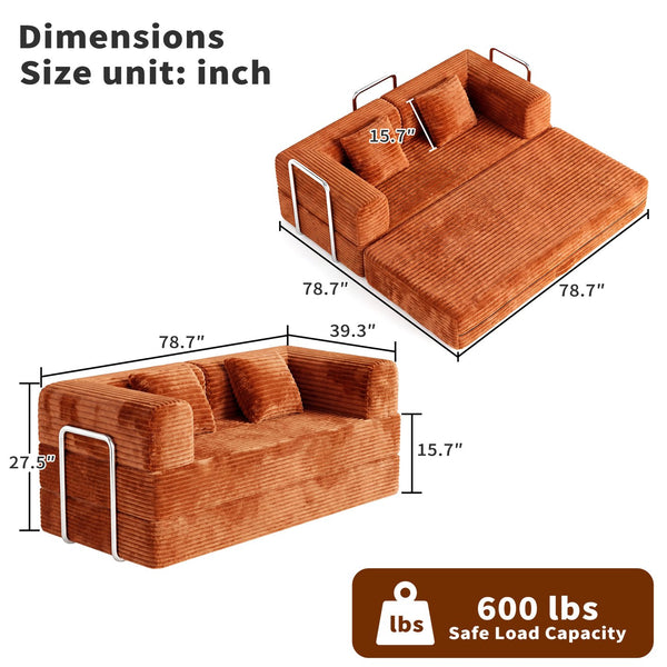 English Elm 78.7-inch Corduroy Sleeper Sofa with Fold-flat Design for Apartment Family Rooms W3108P404510