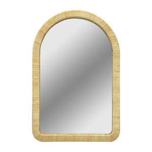 English Elm 39.00x26.00x1.20" Handwoven Rattan Arched Wall Mirror Bohemian Organic Accent B035P437551