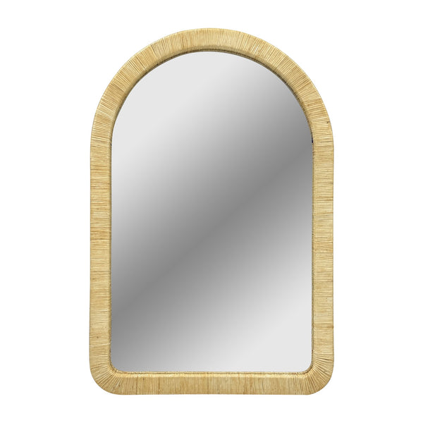 English Elm 39.00x26.00x1.20" Handwoven Rattan Arched Wall Mirror Bohemian Organic Accent B035P437551