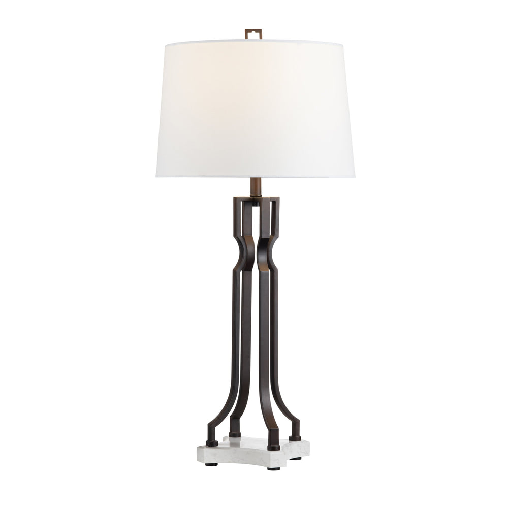Crestview Collection 34"H Aged Bronze Table Lamp With White Marble Base, Elegant Shade & 3-way Socket For Modern Homes   Cvazer187