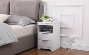 English Elm Nightstand with Drawer | 3-Tier Modern Bedside Table with Hidden Drawer, Open Shelves, Sturdy Build White 25.9 L x 16.7 W x 5.5 H W3151P345813