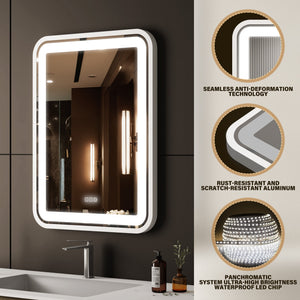 English Elm Bathroom LED Vanity Mirror 36x28 with Anti-Fog, Dimmable 3-Color Temp, Memory Function, Silver Frame T3177P284024