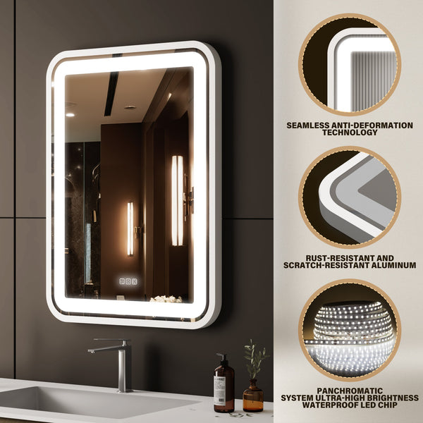 English Elm Bathroom LED Vanity Mirror 36x28 with Anti-Fog, Dimmable 3-Color Temp, Memory Function, Silver Frame T3177P284024