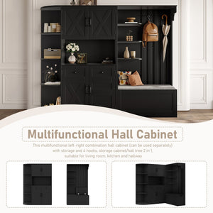 English Elm Multifunctional Hall Cabinet With 4 Hooks - Smart Split Design For Living Room, Kitchen & Hallway Storage W1580S00186-GIGA