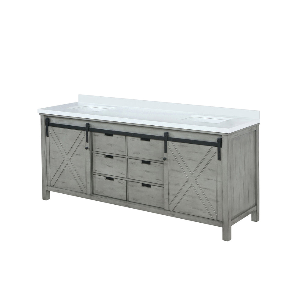 English Elm Ash Grey Double Bath Vanity 84" W With White Quartz Countertop - Elegant Storage & Modern Design B2731P260093