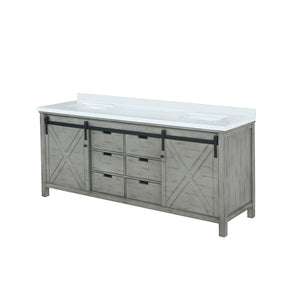 English Elm Ash Grey Double Bath Vanity 84" W With White Quartz Countertop - Elegant Storage & Modern Design B2731P260093