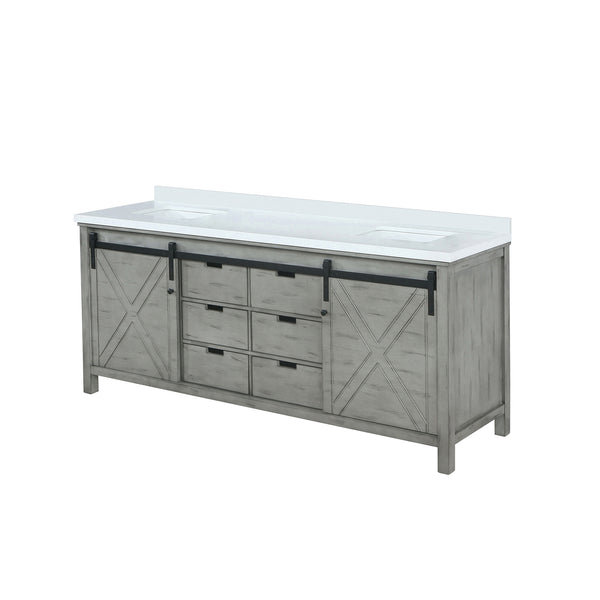 English Elm Ash Grey Double Bath Vanity 84" W With White Quartz Countertop - Elegant Storage & Modern Design B2731P260093