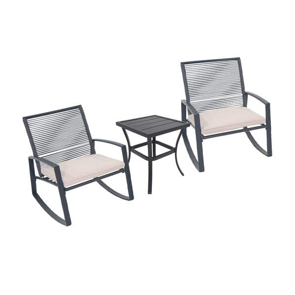 English Elm 2-person Weatherproof Outdoor Patio Bistro Metal Rocking Conversation Set with Table, Rust-Proof Elegance Beige W1859P360027