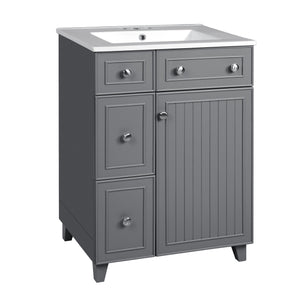 English Elm 24" Gray Bathroom Vanity Cabinet with Ceramic Sink, Soft-Close Door, 2 Drawers, Smart Storage, Durable Design N729P264336E