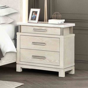 English Elm Transitional Marble Top Nightstand Weathered Gray Finish with Three Felt Lined Drawers B2741P431081