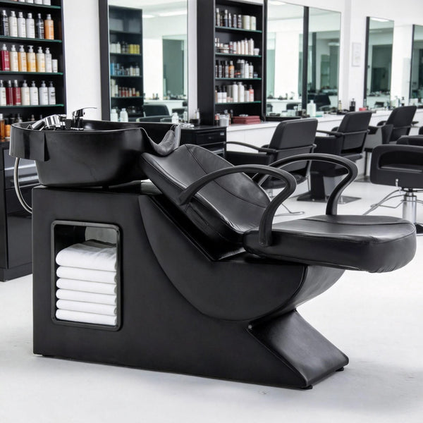 English Elm Shampoo Bowl Chair Set with Abs Basin Pu Leather Seat and Built in Side Storage W1422P453658