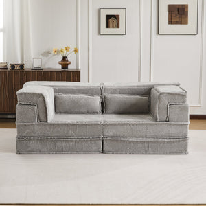 English Elm Compression Modular Floor Sofa Bed - Versatile, No Assembly, Soft Fleece, Memory Foam Loveseat, Light Grey W3723P377153
