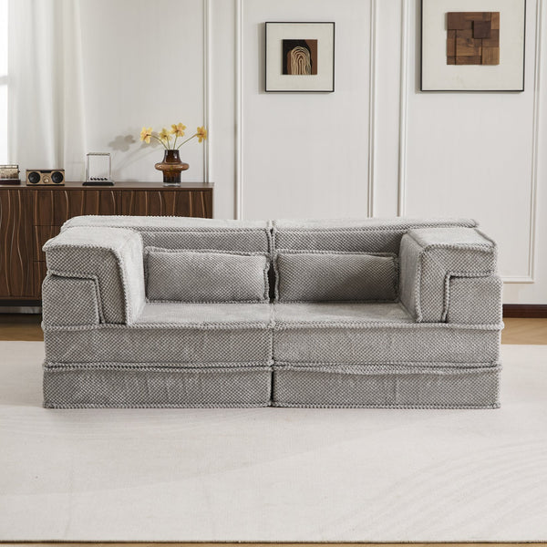 English Elm Compression Modular Floor Sofa Bed - Versatile, No Assembly, Soft Fleece, Memory Foam Loveseat, Light Grey W3723P377153
