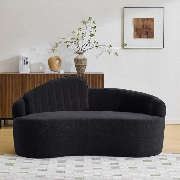 English Elm Curved Two Seat Chenille Sofa Sculptural Wave Design for Studio and Small Living Rooms Black W3612P422593