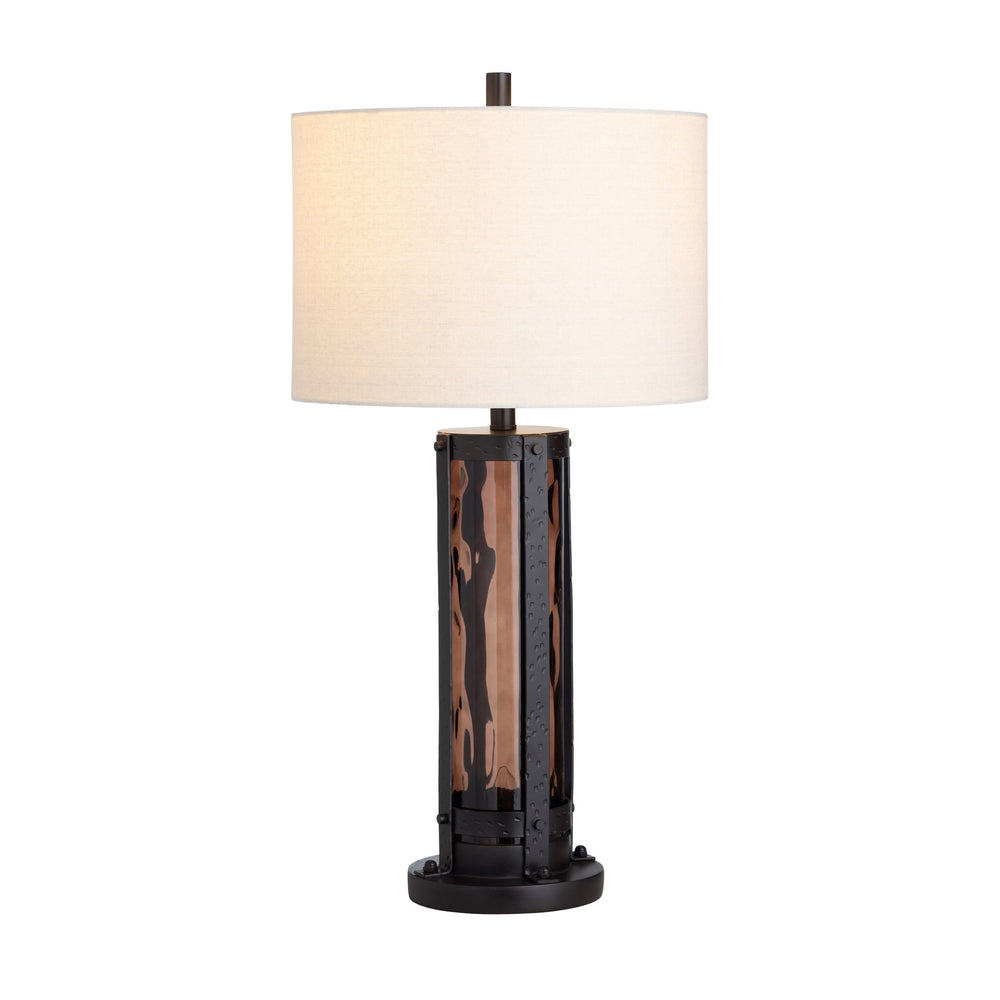 Crestview Collection 32.5"H Shiloh Rustic Industrial Table Lamp With Amber Glass, Night Light & Versatile 3-way Socket   Cvaer2011