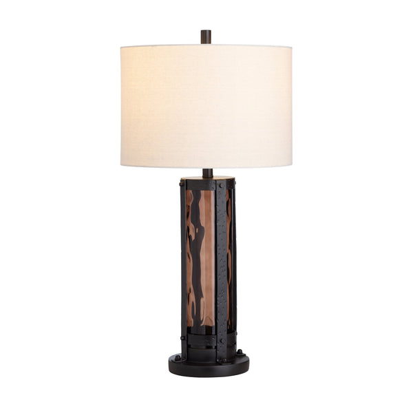 Crestview Collection 32.5"H Shiloh Rustic Industrial Table Lamp With Amber Glass, Night Light & Versatile 3-way Socket   Cvaer2011