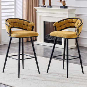 English Elm Set of 2 Chenille Upholstered Counter Stools with Iron Legs for Kitchen Islands Black,Yellow W3875P370852