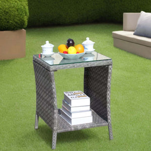 English Elm Outdoor Patio Coffee Table with Clear Tempered Glass, Grey PE Rattan Steel Frame, UV & Water Resistant W209P220242