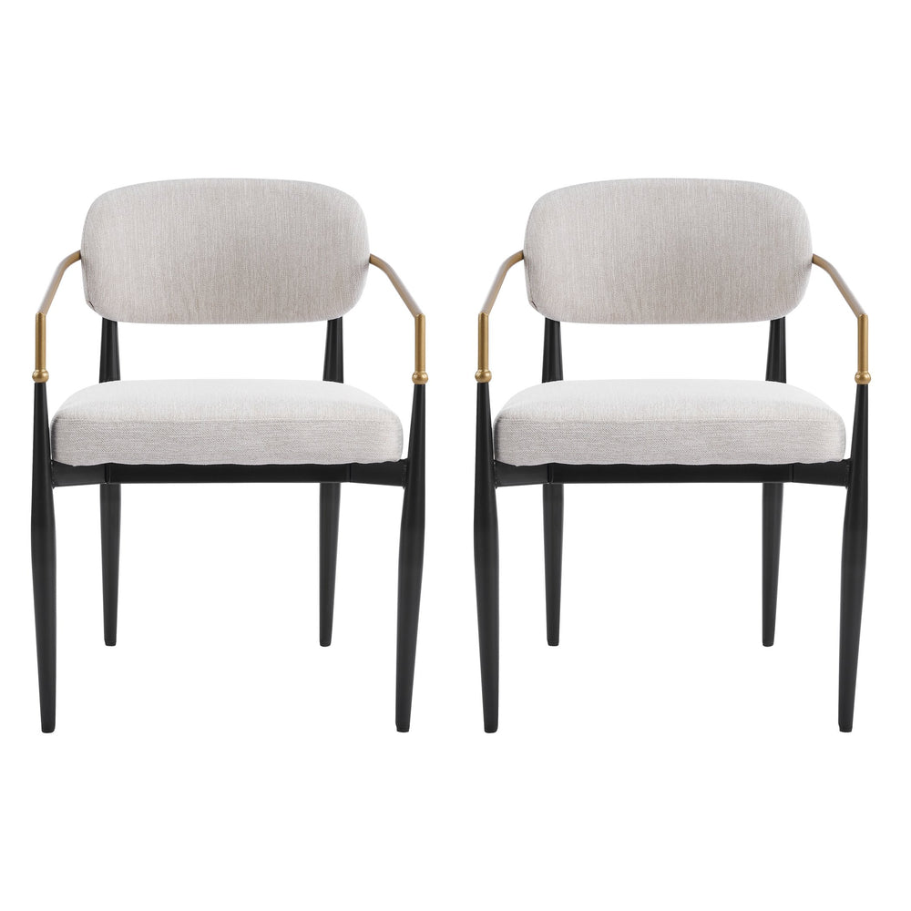 English Elm Fabric Upholstered Dining Chairs Glam Set of Two with Gold Accents Iron Frame N768P379506B