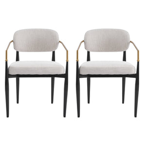 English Elm Fabric Upholstered Dining Chairs Glam Set of Two with Gold Accents Iron Frame N768P379506B