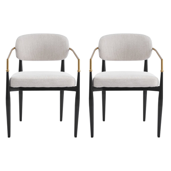 English Elm Fabric Upholstered Dining Chairs Glam Set of Two with Gold Accents Iron Frame N768P379506B